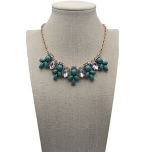 etc! Gold Tone Faux Jewels Blue Tones Statement Stylish Necklace